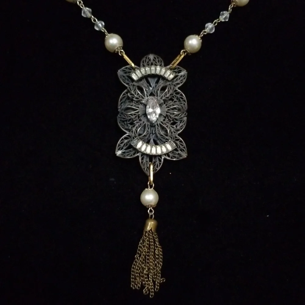 Repurposed Vintage Necklace 1920s Art Deco Faux Pearl Hand Crafted - Picture 10 of 12